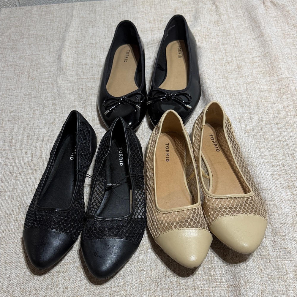 Torrid Women's Black and Tan Flats 3 pairs